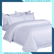 Chăn ga gối khách sạn vải cotton trắng sọc 2cm, 3cm